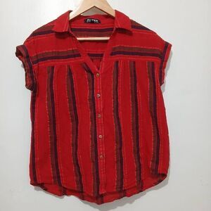 Alter brooklyn womens small tab sleeve linen cotton muted red shirt